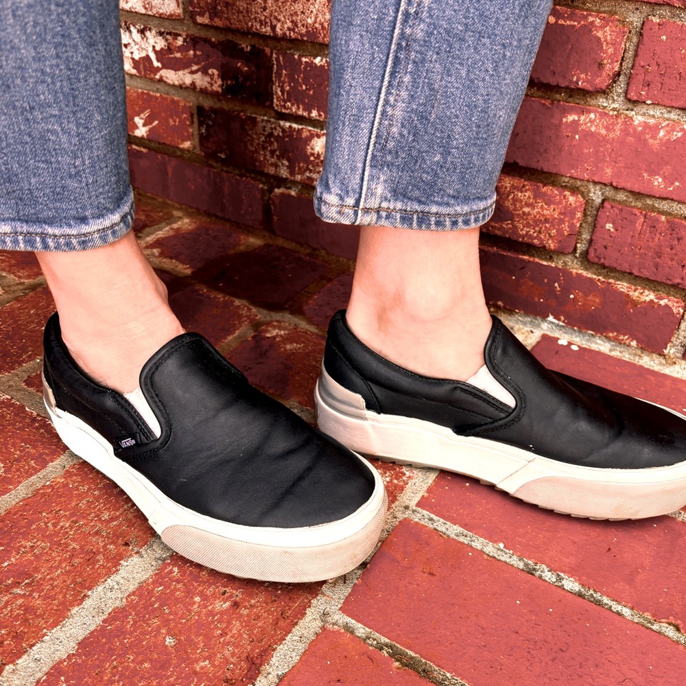 Women’s VANS platform slip-ons, with silver metallic & white